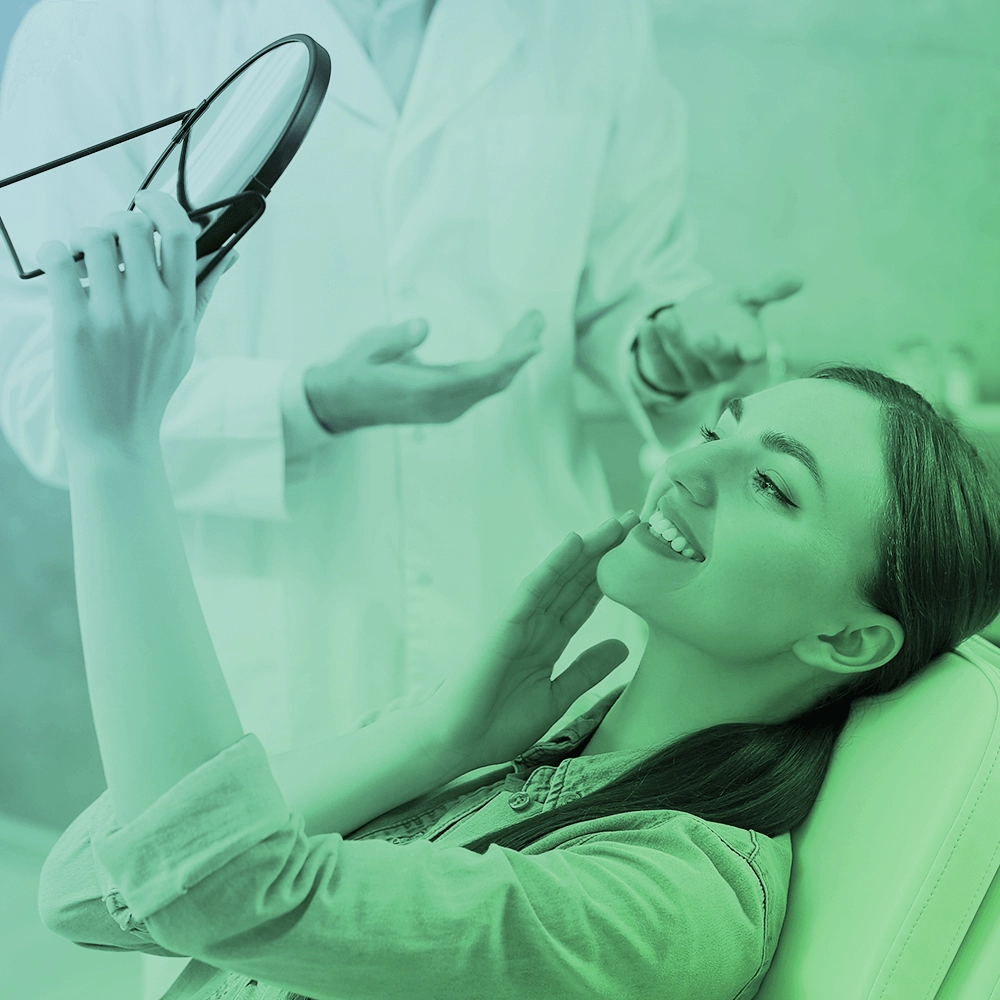 Patient looking in mirror.