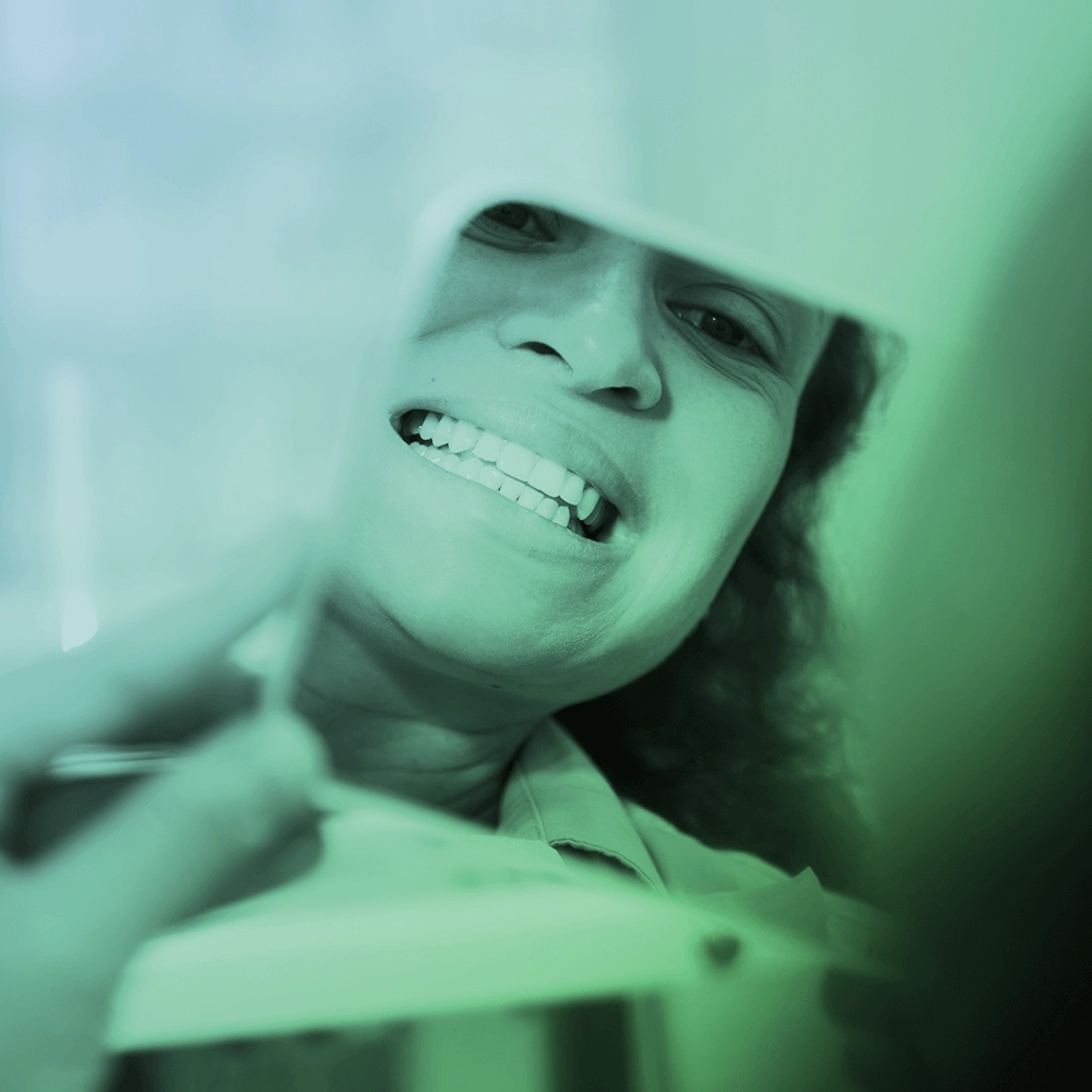 Patient looking in mirror