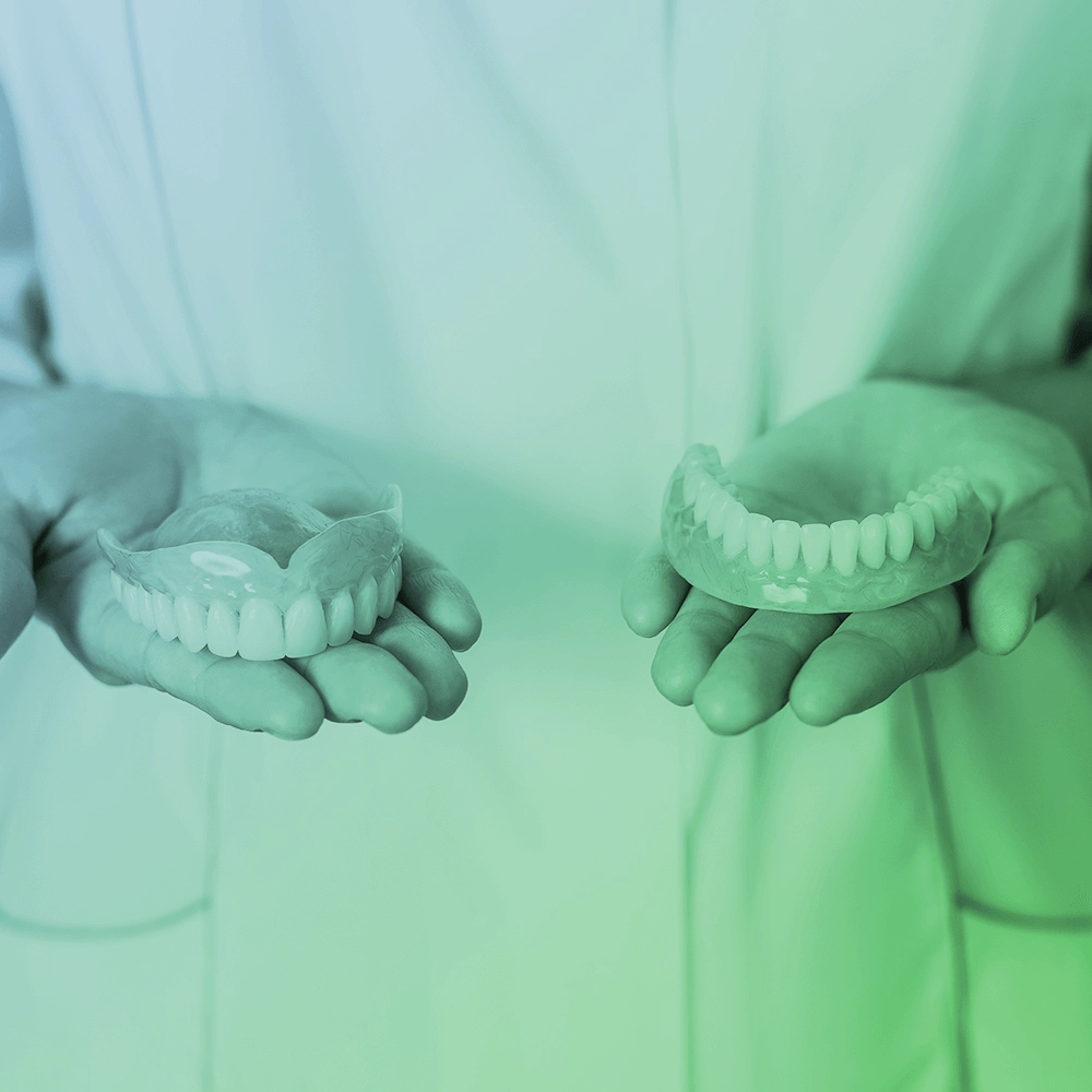 Person showing dentures.